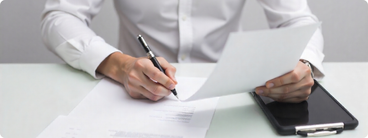 Мужчина заполняет документы